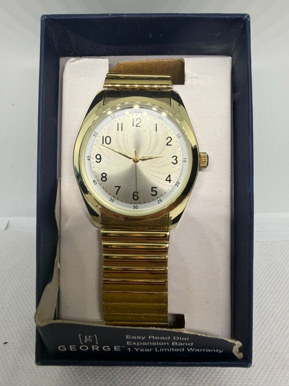 George Men's Gold-Tone Easy Reader Arabic Numeral Dial Expansion Band Watch